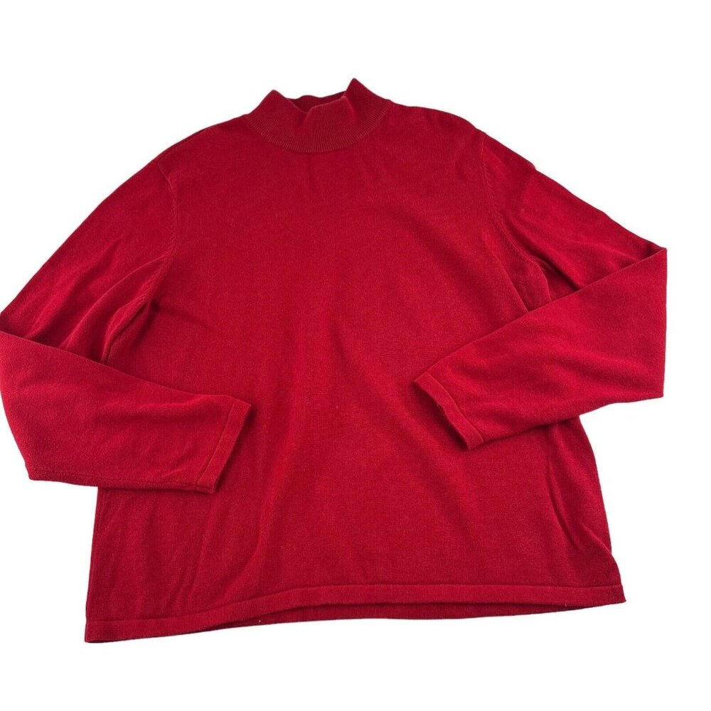 Orvis Women's Pullover Sweater size Large‎ Mock Neck Red Cotton Cashmere